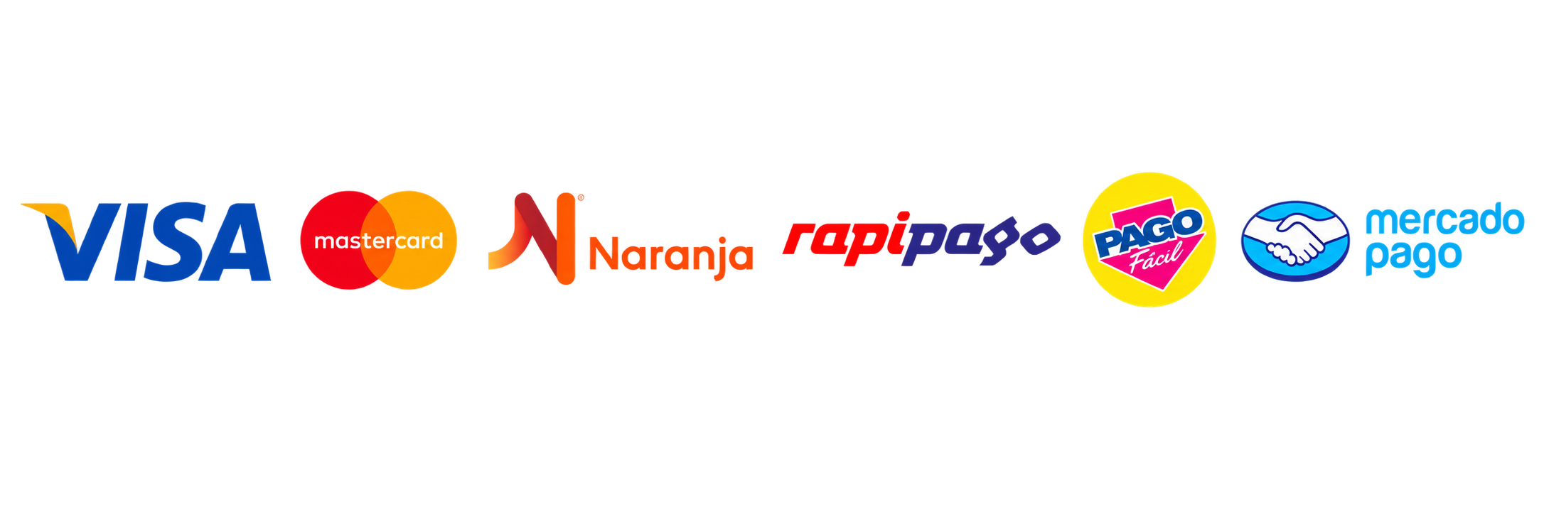 Visa, Mastercard, Naranja, Rapipago, Pago Fácil y Mercado Pago